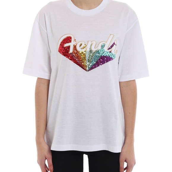 Fendi rainbow sequin cropped t shirt - Picture 2 of 7